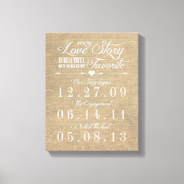 Lienzo Rústica Burlap Story Boda Date Canvas