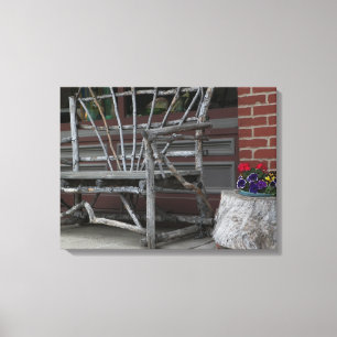 Lienzo Rústica rama de árbol banco y flor