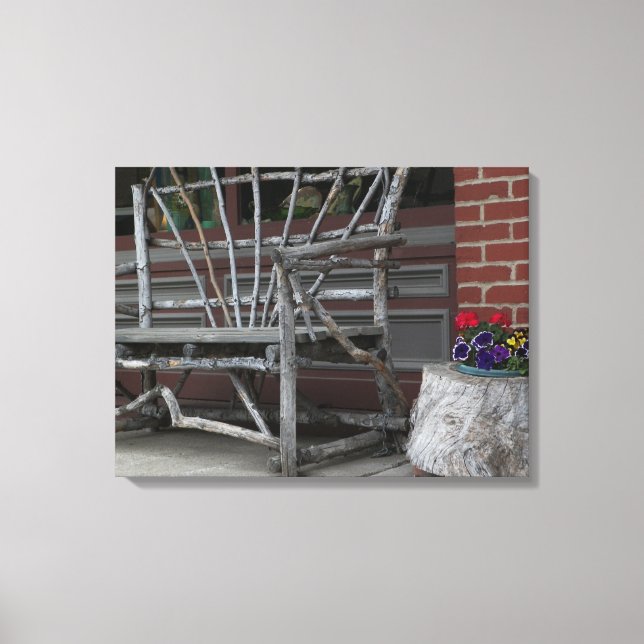 Lienzo Rústica rama de árbol banco y flor (Anverso)