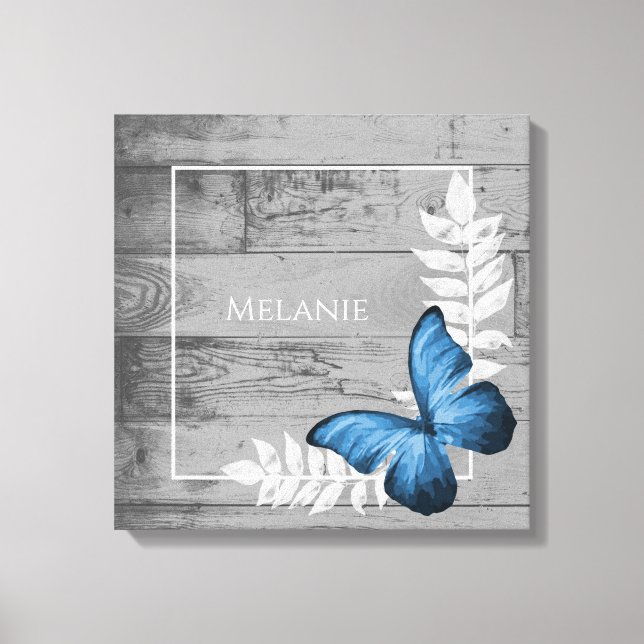 Lienzo Rústico de mariposa azul (Anverso)