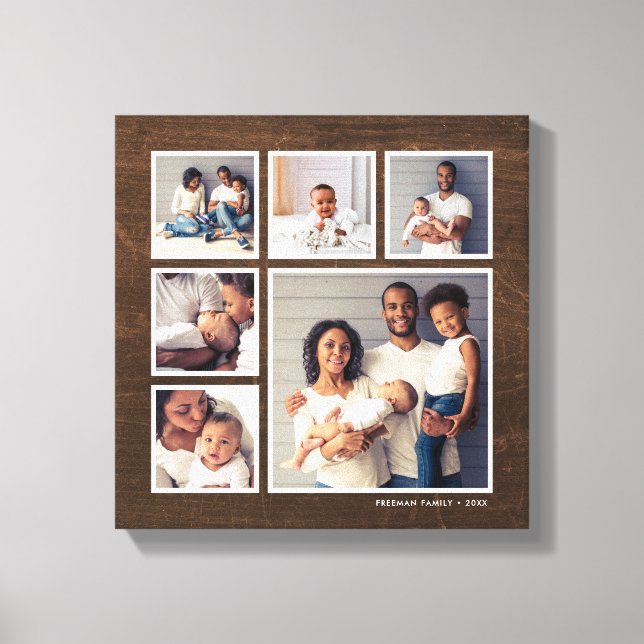 Lienzo Rústico Faux Barn Wood 6 Collage de fotos cuadrado (Anverso)