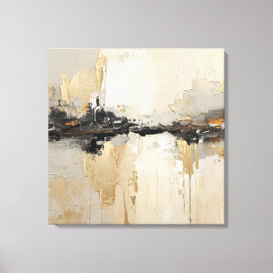 Lienzo Rústico Moderno Negro Champán Dorado Beige Abstrac