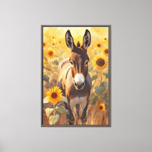 Lienzo Rústico país de burro en campo de girasol