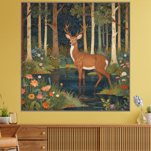Lienzo Rústico venado boho bosque vegetal