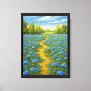 Lienzo Ruta del prado de flores silvestres azules
