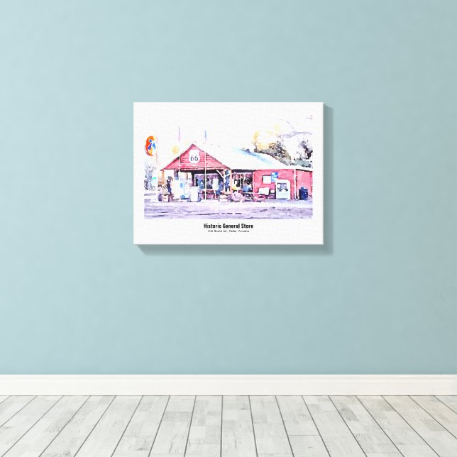 Lienzo Ruta Histórica 66 Arizona Tienda General Acuarela (Insitu (piso de madera))