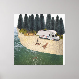 Lienzo RV Camper en el bosque junto al agua