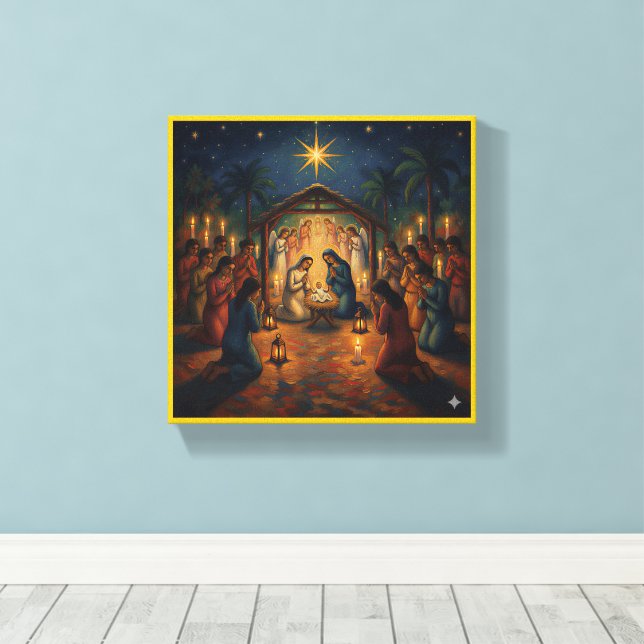 Lienzo Sacred Night Nativity Scene – Vibrant Christmas (Insitu (piso de madera))
