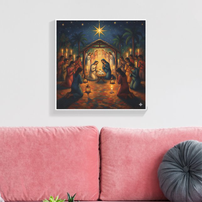 Lienzo Sacred Night Nativity Scene – Vibrant Christmas (Insitu (Sala de estar))