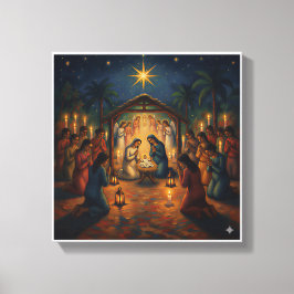Lienzo Sacred Night Nativity Scene – Vibrant Christmas
