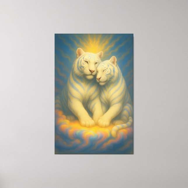 Lienzo Sacred Twin White Tigers – Eternal Bond of Light (Anverso)