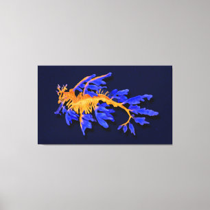 Lienzo Sadragón dorado y azul ilustrado