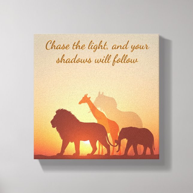 Lienzo Safari Silhouette Wall Art - León, jirafa y Eleph (Anverso)