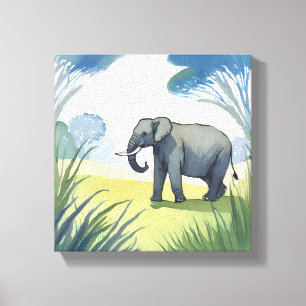 Lienzo Safaris de Elefantes   Acuarela de Hermosa Natural