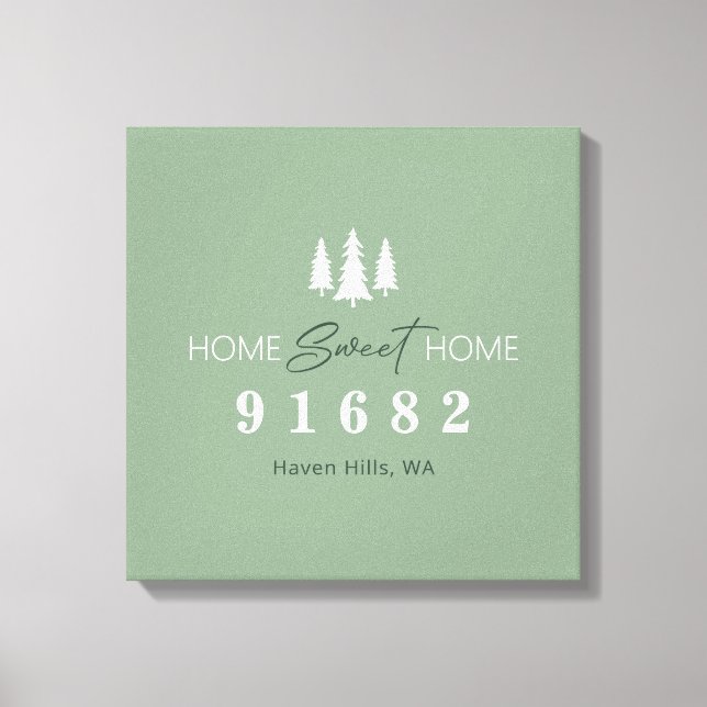 Lienzo Sage White Home Sweet Home Zip Code (Anverso)