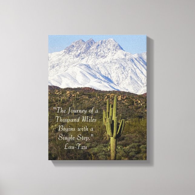 Lienzo Saguaro Cactus Montañas con capa de nieve Arizona  (Anverso)