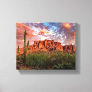 Lienzo Saguaro Cactus Superstition Mountain Sunset 10x8