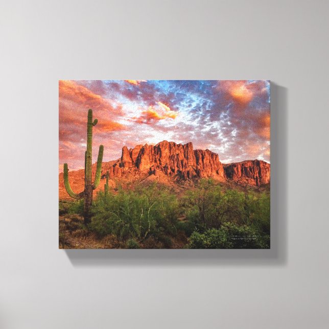 Lienzo Saguaro Cactus Superstition Mountain Sunset 10x8 (Anverso)