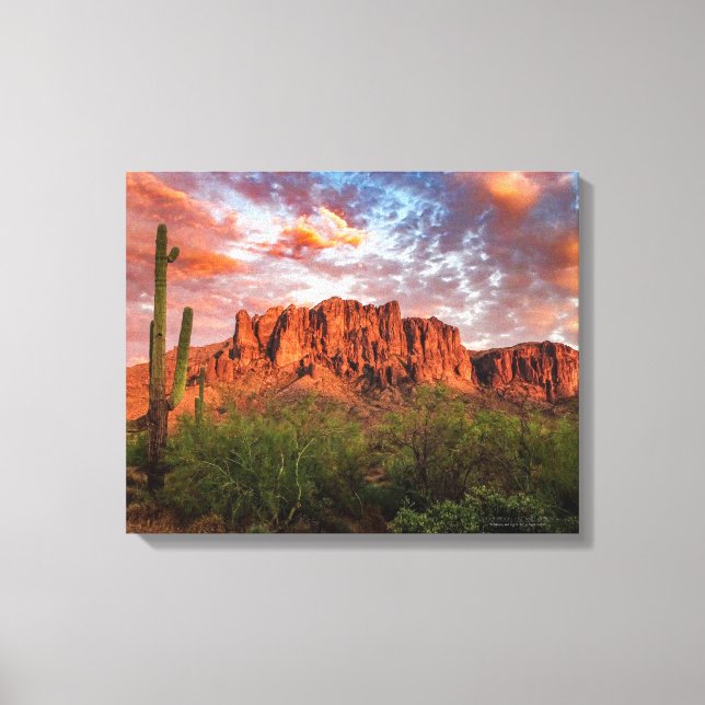 Lienzo Saguaro Cactus Superstition Mountain Sunset 20x16 (Anverso)