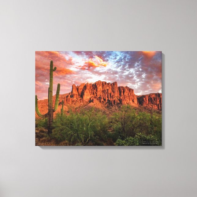 Lienzo Saguaro Cactus Superstition Mountain Sunset 24x18 (Anverso)
