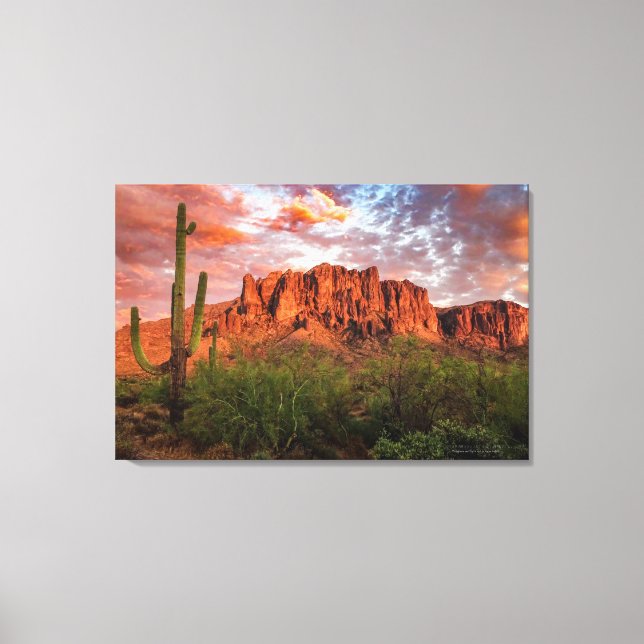 Lienzo Saguaro Cactus Superstition Mountain Sunset 36x24 (Anverso)