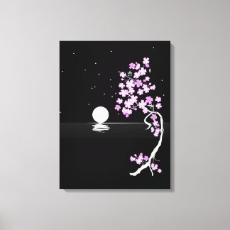 Lienzo Sakura florece bajo una luna llena