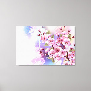 Lienzo Sakura rosa sobre fondo de pintura