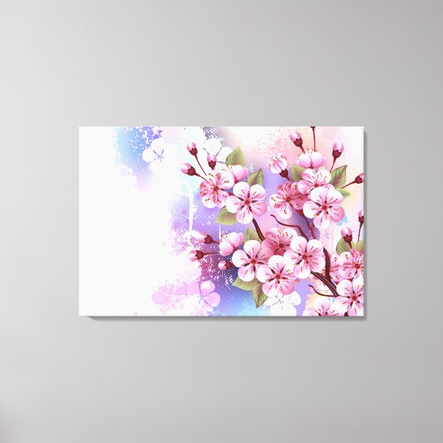 Lienzo Sakura rosa sobre fondo de pintura (Anverso)