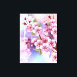 Lienzo Sakura rosa sobre fondo de pintura<br><div class="desc">Dibujado artísticamente,  rama de rosa,  flores de cerezo sobre fondo pintoresco,  texturizado,  pintado con pintura blanca,  rosa y azul. Pink Sakura</div>