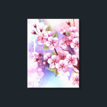 Lienzo Sakura rosa sobre fondo de pintura<br><div class="desc">Dibujado artísticamente,  rama de rosa,  flores de cerezo sobre fondo pintoresco,  texturizado,  pintado con pintura blanca,  rosa y azul. Pink Sakura</div>
