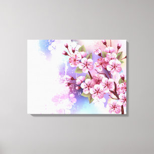 Lienzo Sakura rosa sobre fondo de pintura