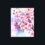 Lienzo Sakura rosa sobre fondo de pintura<br><div class="desc">Dibujado artísticamente,  rama de rosa,  flores de cerezo sobre fondo pintoresco,  texturizado,  pintado con pintura blanca,  rosa y azul. Pink Sakura</div>