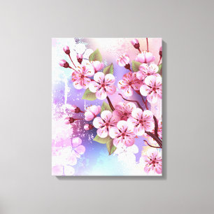 Lienzo Sakura rosa sobre fondo de pintura