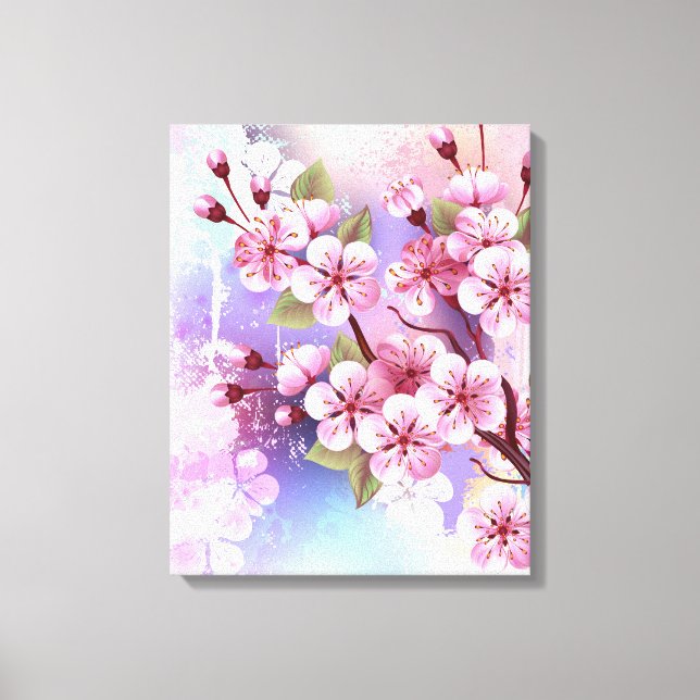 Lienzo Sakura rosa sobre fondo de pintura (Anverso)