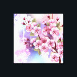 Lienzo Sakura rosa sobre fondo de pintura<br><div class="desc">Dibujado artísticamente,  rama de rosa,  flores de cerezo sobre fondo pintoresco,  texturizado,  pintado con pintura blanca,  rosa y azul. Pink Sakura</div>