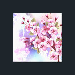Lienzo Sakura rosa sobre fondo de pintura<br><div class="desc">Dibujado artísticamente,  rama de rosa,  flores de cerezo sobre fondo pintoresco,  texturizado,  pintado con pintura blanca,  rosa y azul. Pink Sakura</div>