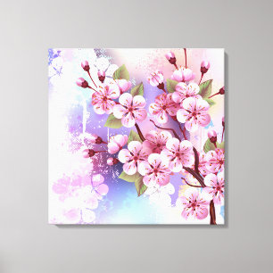 Lienzo Sakura rosa sobre fondo de pintura