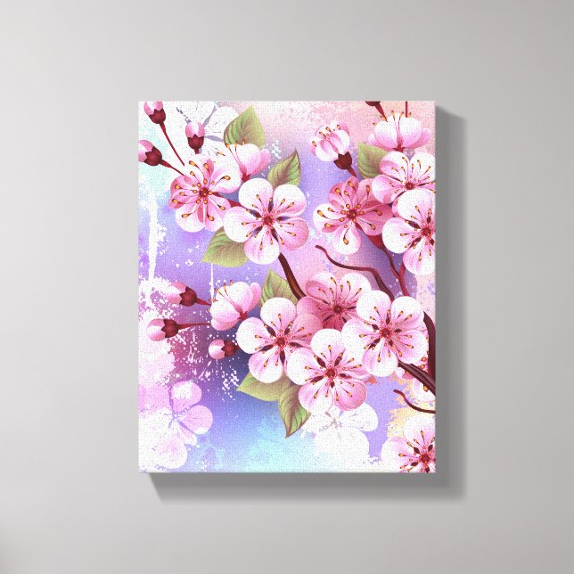 Lienzo Sakura rosa sobre fondo de pintura (Anverso)