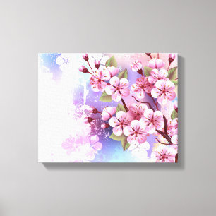 Lienzo Sakura rosa sobre fondo de pintura