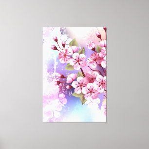Lienzo Sakura rosa sobre fondo de pintura