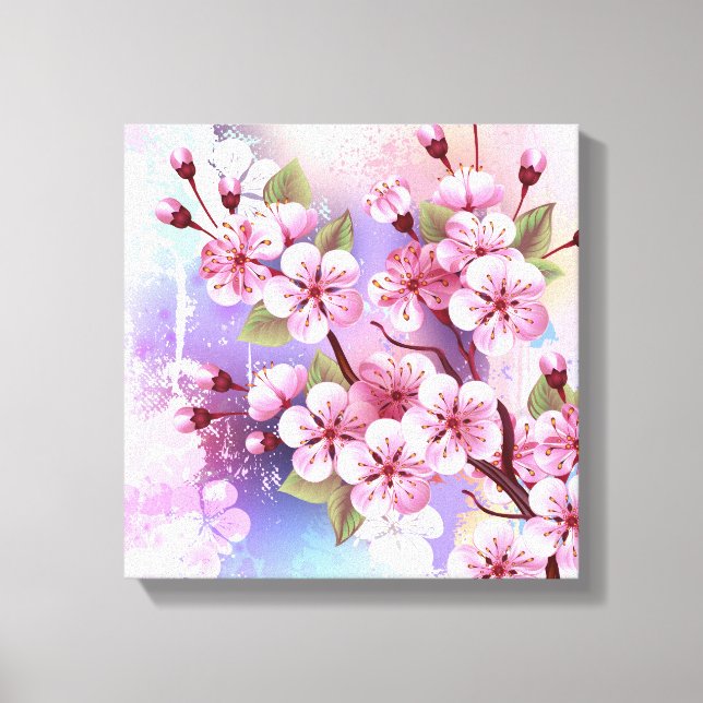 Lienzo Sakura rosa sobre fondo de pintura (Anverso)