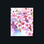 Lienzo Sakura rosa sobre fondo de pintura<br><div class="desc">Dibujado artísticamente,  rama de rosa,  flores de cerezo sobre fondo pintoresco,  texturizado,  pintado con pintura blanca,  rosa y azul. Pink Sakura</div>