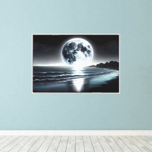 Lienzo Salida de luna surrealista sobre la tranquila oril