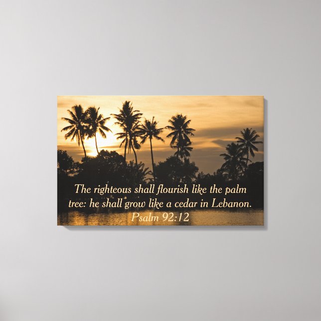 Lienzo Salmo 92:12 Palm Trees Water Sunset Bible Faith (Anverso)