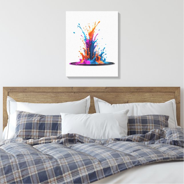 Lienzo Salpicaduras de pintura vívida naranja azul rosa a (Insitu(Dormitorio))