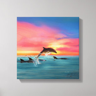 Lienzo Salto de la playa de los delfines Sunset
