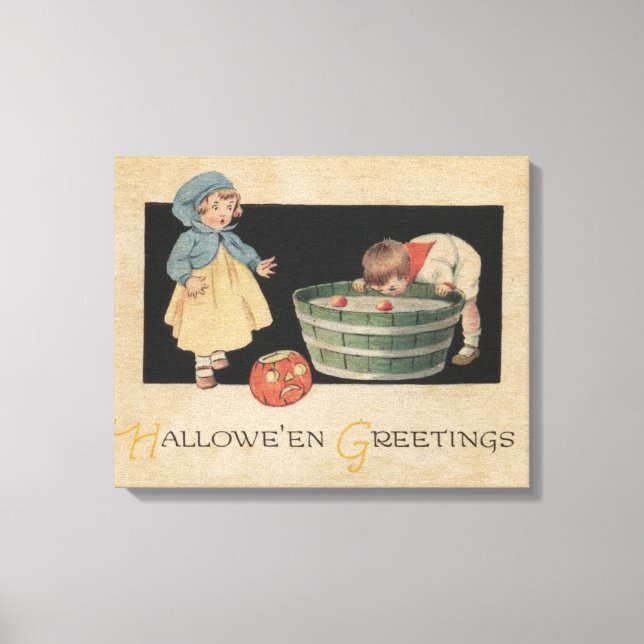 Lienzo Saludo de Halloween Bobbing para manzanas (Anverso)
