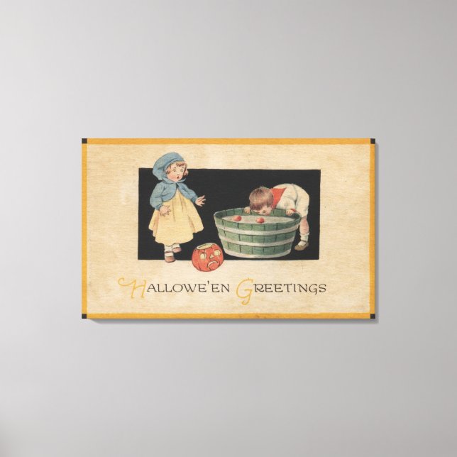 Lienzo Saludo de Halloween Bobbing para manzanas (Anverso)