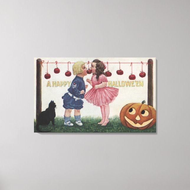 Lienzo Saludo de Halloween con manzanas a cuerda (Anverso)