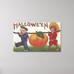 Lienzo Saludo de Halloween Salto con calabaza